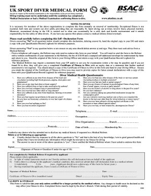 UK Sport Diver Medical Form