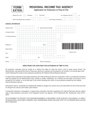 Ohio Regional Income Tax Extension Application