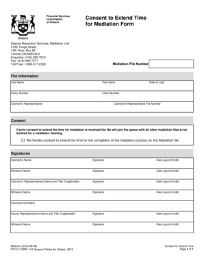 Ontario Consent to Extend Time for Mediation Form