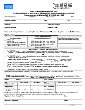 Certificate of Medical Necessity for Diabetes Self-Management Education