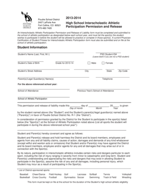 High School Interscholastic Athletic Participation Permission and Release