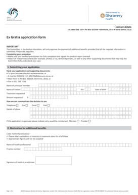 BMW Employees Medical Aid Society Ex Gratia Application Form