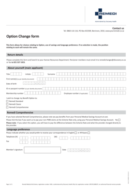 Remedi Medical Aid Option Change Form
