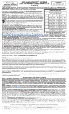New Hanover County Schools Free and Reduced Meal Application
