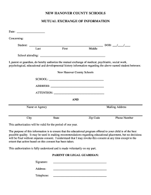 New Hanover County Schools Mutual Exchange of Information