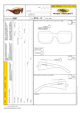 Rudy Project Spare Parts Form