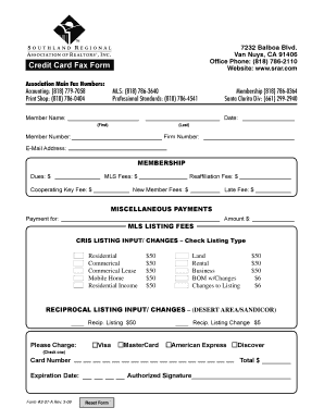 Southland Regional Credit Card Fax Form