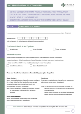 2007 Sizwe Benefit Option Selection Form