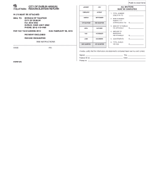 City of Dublin Annual Reconciliation Return