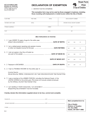 City of Dublin Tax Exemption Form