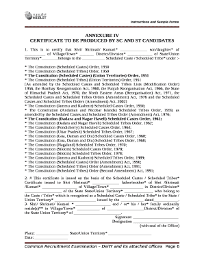 Certificate for SC ST Candidates