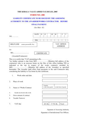 Kerala Value Added Tax Liability Certificate