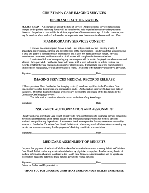 Christiana Care Mammography Consent and Insurance Authorization