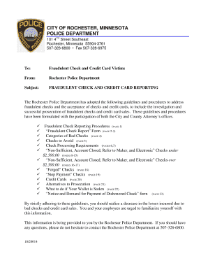 Rochester Police Department Fraudulent Check Report