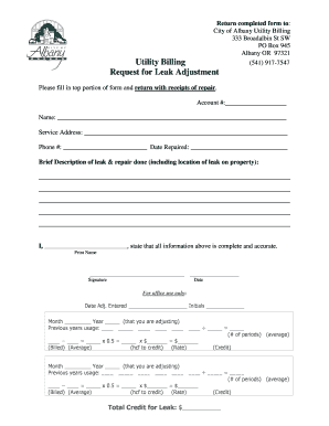 City of Albany Utility Billing Leak Adjustment Form