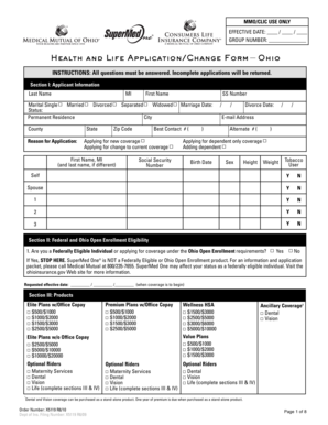 Ohio Health and Life Application/Change Form