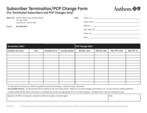 Subscriber Termination/PCP Change Form
