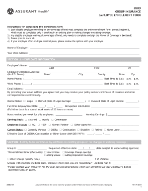 Ohio Group Insurance Employee Enrollment Form