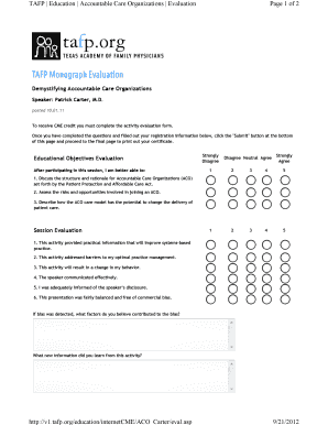 Accountable Care Organization Evaluation Form