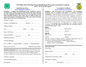 2013 Ohio State Fair Dog Project Identification Form