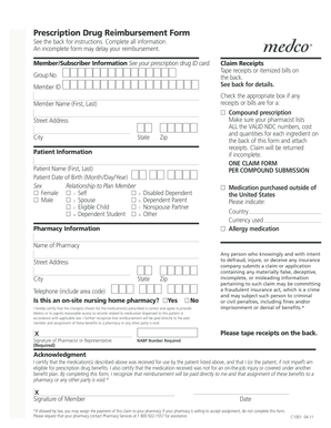Prescription Drug Reimbursement Form