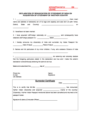 Declaration of Renunciation of Indian Citizenship