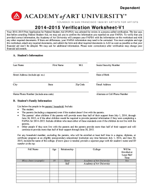 2014–2015 Verification Worksheet