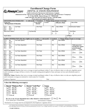Dental & Vision Insurance Enrollment Form
