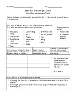 Assistive Technology Consideration Checklist