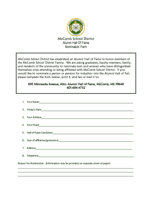 Fillable Online mccomb k12 ms McComb School District Alumni Hall Of ...