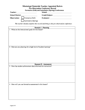 Mississippi Teacher Appraisal Rubric Form
