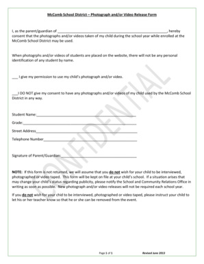 McComb School District Photograph and Video Release Form