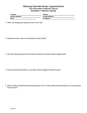 Mississippi Teacher Appraisal Rubric