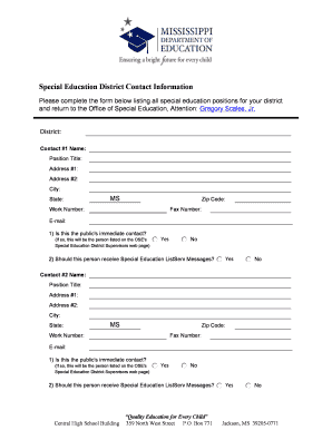 Special Education District Contact Information Form