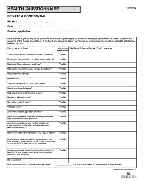 Health Questionnaire Form HQ