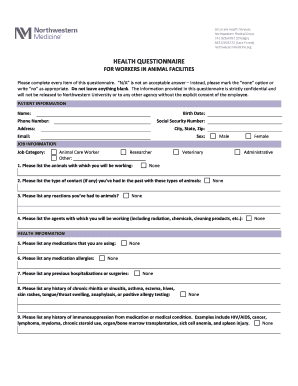 Medical questionnaire - Northwestern University Office for Research - research northwestern