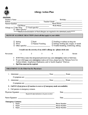Allergy Action Plan Form