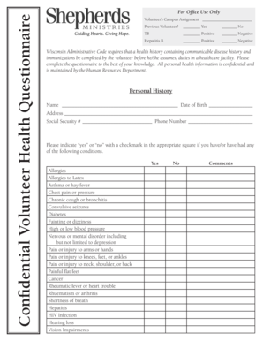 Volunteer Health Questionnaire