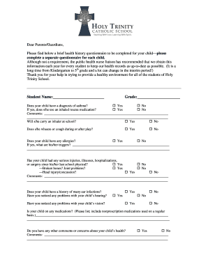 Student Health History Questionnaire