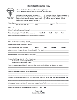 Health Questionnaire Form