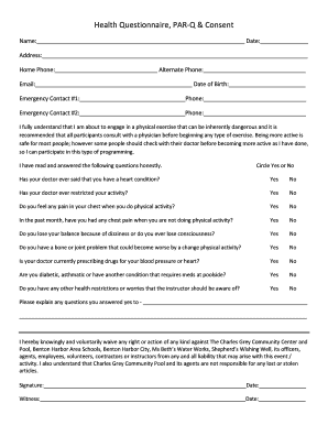 Health Questionnaire PAR-Q & Consent