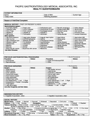 Pacific Gastroenterology Medical Associates Health Questionnaire