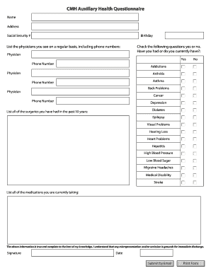 CMH Auxillary Health Questionnaire