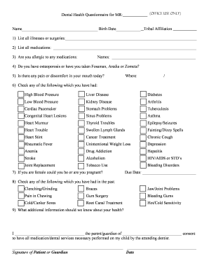 Dental Health Questionnaire for MR