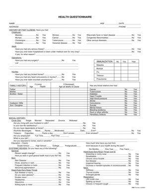 Health Questionnaire Form