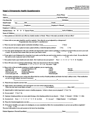 Vega’s Chiropractic Health Questionnaire
