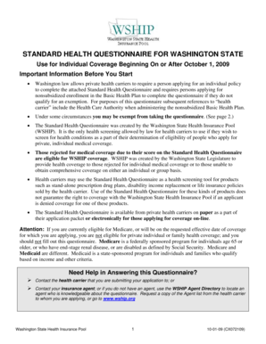 Washington State Standard Health Questionnaire