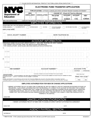 New York City Electronic Fund Transfer Application