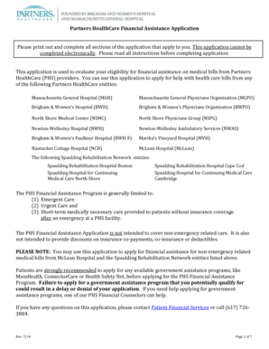 Partners HealthCare Financial Assistance Application