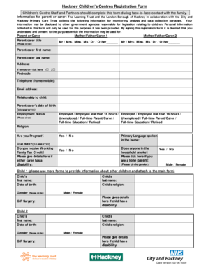 Hackney Children’s Centres Registration Form
